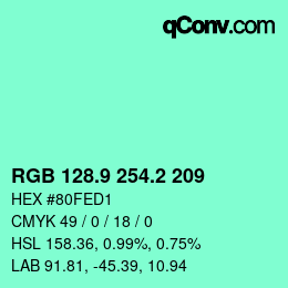 カラーコード: RGB 128.9 254.2 209 | qconv.com