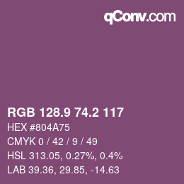 カラーコード: RGB 128.9 74.2 117 | qconv.com
