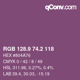 カラーコード: RGB 128.9 74.2 118 | qconv.com