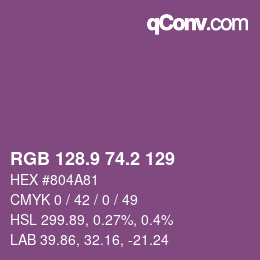 カラーコード: RGB 128.9 74.2 129 | qconv.com