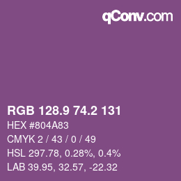 カラーコード: RGB 128.9 74.2 131 | qconv.com