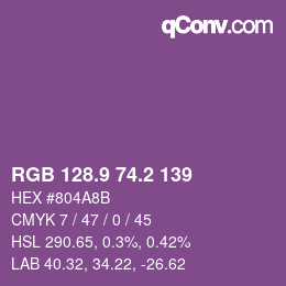 カラーコード: RGB 128.9 74.2 139 | qconv.com