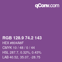カラーコード: RGB 128.9 74.2 143 | qconv.com