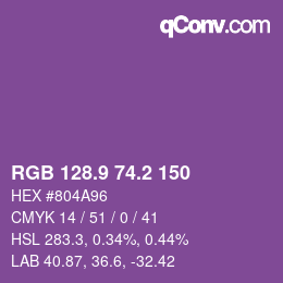 カラーコード: RGB 128.9 74.2 150 | qconv.com