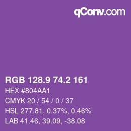 カラーコード: RGB 128.9 74.2 161 | qconv.com