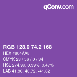 カラーコード: RGB 128.9 74.2 168 | qconv.com