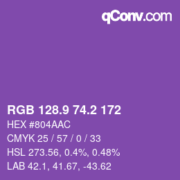 カラーコード: RGB 128.9 74.2 172 | qconv.com