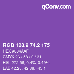カラーコード: RGB 128.9 74.2 175 | qconv.com