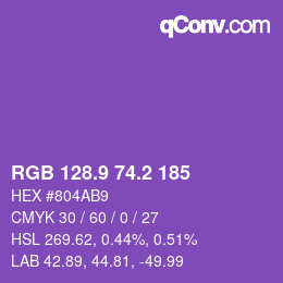 カラーコード: RGB 128.9 74.2 185 | qconv.com