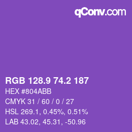 カラーコード: RGB 128.9 74.2 187 | qconv.com