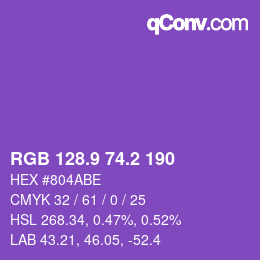 カラーコード: RGB 128.9 74.2 190 | qconv.com