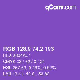 カラーコード: RGB 128.9 74.2 193 | qconv.com