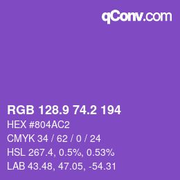 カラーコード: RGB 128.9 74.2 194 | qconv.com
