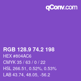 カラーコード: RGB 128.9 74.2 198 | qconv.com