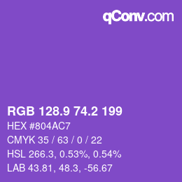 カラーコード: RGB 128.9 74.2 199 | qconv.com