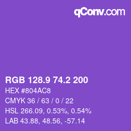 カラーコード: RGB 128.9 74.2 200 | qconv.com