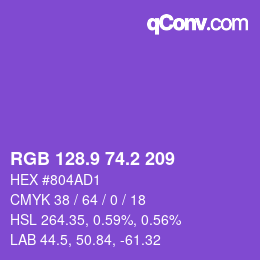 カラーコード: RGB 128.9 74.2 209 | qconv.com