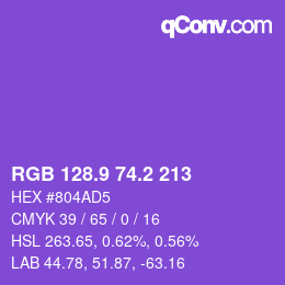 カラーコード: RGB 128.9 74.2 213 | qconv.com