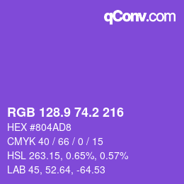 カラーコード: RGB 128.9 74.2 216 | qconv.com
