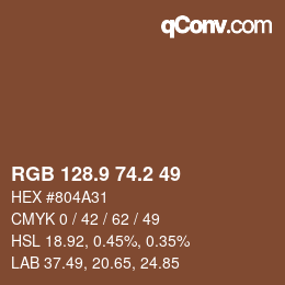 カラーコード: RGB 128.9 74.2 49 | qconv.com