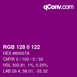 Color code: RGB 128 0 122 | qconv.com