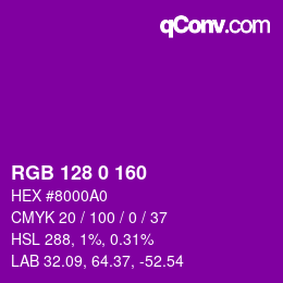 Color code: RGB 128 0 160 | qconv.com