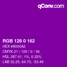 Color code: RGB 128 0 162 | qconv.com