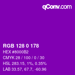 Color code: RGB 128 0 178 | qconv.com