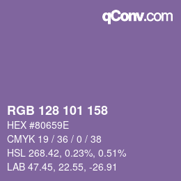 Color code: RGB 128 101 158 | qconv.com