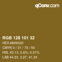 Color code: RGB 128 101 32 | qconv.com