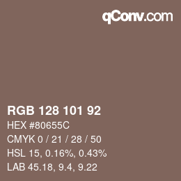 カラーコード: RGB 128 101 92 | qconv.com