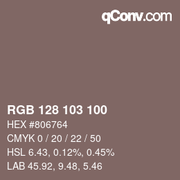 カラーコード: RGB 128 103 100 | qconv.com