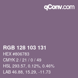 Color code: RGB 128 103 131 | qconv.com