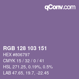 カラーコード: RGB 128 103 151 | qconv.com