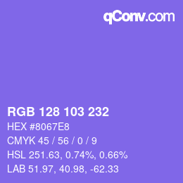 カラーコード: RGB 128 103 232 | qconv.com