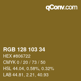 Color code: RGB 128 103 34 | qconv.com
