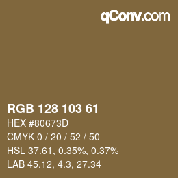 Color code: RGB 128 103 61 | qconv.com