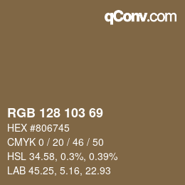カラーコード: RGB 128 103 69 | qconv.com