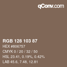 颜色代码: RGB 128 103 87 | qconv.com