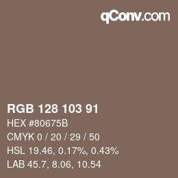 Color code: RGB 128 103 91 | qconv.com