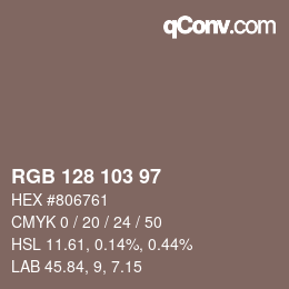 カラーコード: RGB 128 103 97 | qconv.com