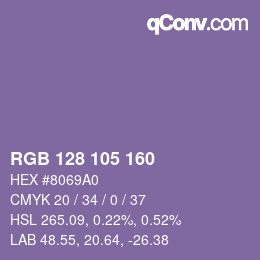 Color code: RGB 128 105 160 | qconv.com