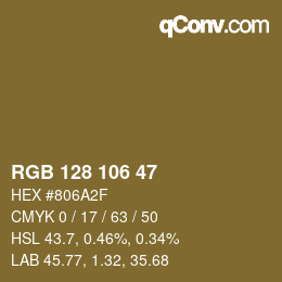 Color code: RGB 128 106 47 | qconv.com