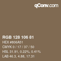 Color code: RGB 128 106 81 | qconv.com