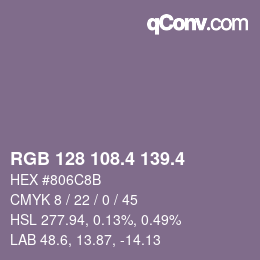 カラーコード: RGB 128 108.4 139.4 | qconv.com