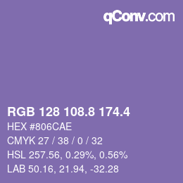カラーコード: RGB 128 108.8 174.4 | qconv.com
