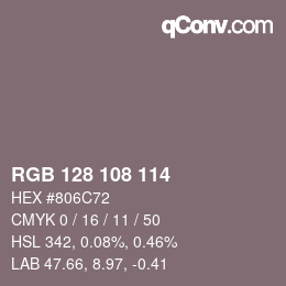 颜色代码: RGB 128 108 114 | qconv.com