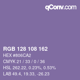 Color code: RGB 128 108 162 | qconv.com