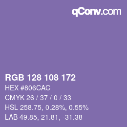Color code: RGB 128 108 172 | qconv.com