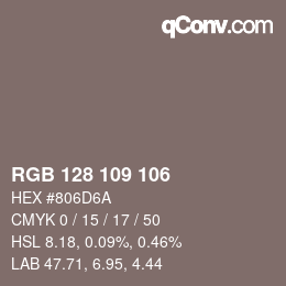 Color code: RGB 128 109 106 | qconv.com